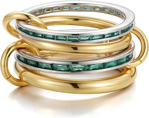 Gold Stackable Rings for Women-18K Gold Plated Cubic Zirconia Rings Non Tarnish Multi Ring Mixed Metals Stackable Ring Set for Women in Saudi Arabia