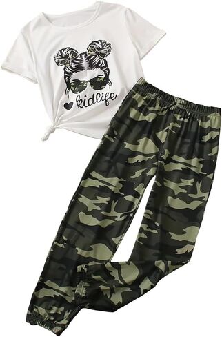 Tween Girl Clothes 2 Piece Outfit Summer Short Sleeve Top + Jogger Pants Spring Fall Clothing Set Size 4-14 Years in Saudi Arabia