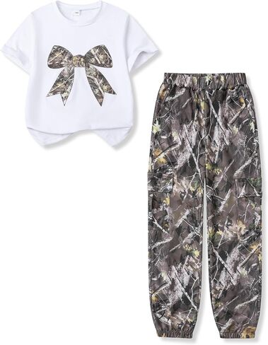 Tween Girl Clothes 2 Piece Outfit Summer Short Sleeve Top + Jogger Pants Spring Fall Clothing Set Size 4-14 Years in Saudi Arabia