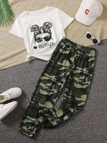 Tween Girl Clothes 2 Piece Outfit Summer Short Sleeve Top + Jogger Pants Spring Fall Clothing Set Size 4-14 Years in Saudi Arabia