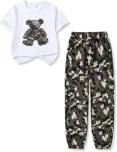 Tween Girl Clothes 2 Piece Outfit Summer Short Sleeve Top + Jogger Pants Spring Fall Clothing Set Size 4-14 Years in Saudi Arabia