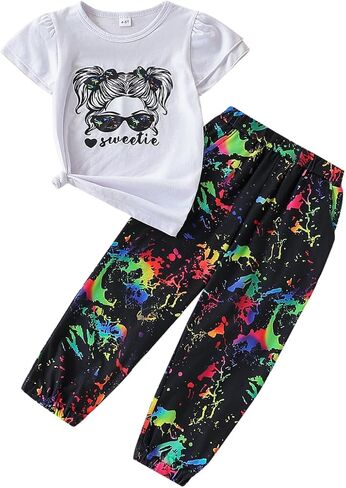 Tween Girl Clothes 2 Piece Outfit Summer Short Sleeve Top + Jogger Pants Spring Fall Clothing Set Size 4-14 Years in Saudi Arabia