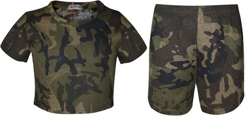 Kids Girls Crop Top & Shorts Camouflage Print Fashion Summer Outfit Sets 5-13 Yr in Saudi Arabia