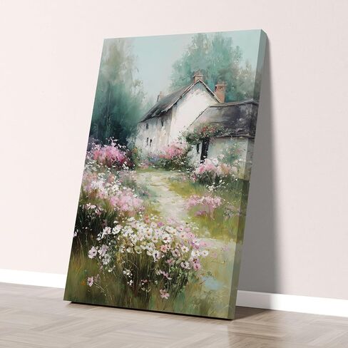 Azatyam Vintage Cottagecore Decor Wildflower Meadow White Cottage Garden Landscape Wall Art Floral Picture Canvas Prints for Living Room Bedroom Bathroom Farmhouse Home Aesthetic Countryside Scene 20" x 30" in Kuwait