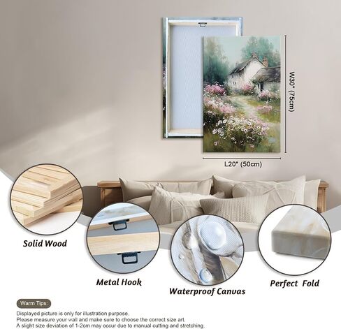 Azatyam Vintage Cottagecore Decor Wildflower Meadow White Cottage Garden Landscape Wall Art Floral Picture Canvas Prints for Living Room Bedroom Bathroom Farmhouse Home Aesthetic Countryside Scene 20" x 30" in Kuwait