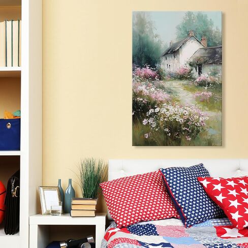 Azatyam Vintage Cottagecore Decor Wildflower Meadow White Cottage Garden Landscape Wall Art Floral Picture Canvas Prints for Living Room Bedroom Bathroom Farmhouse Home Aesthetic Countryside Scene 20" x 30" in Kuwait