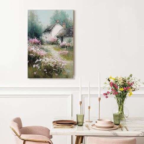 Azatyam Vintage Cottagecore Decor Wildflower Meadow White Cottage Garden Landscape Wall Art Floral Picture Canvas Prints for Living Room Bedroom Bathroom Farmhouse Home Aesthetic Countryside Scene 20" x 30" in Kuwait