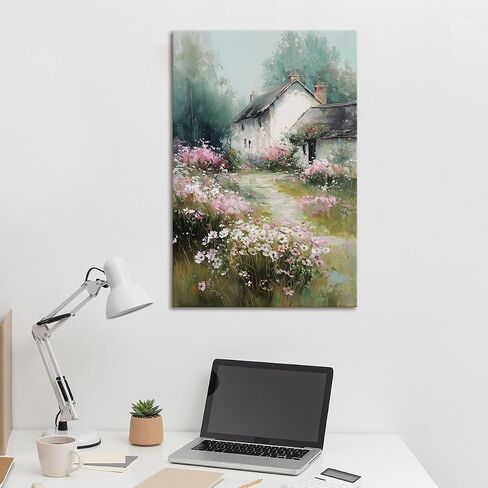 Azatyam Vintage Cottagecore Decor Wildflower Meadow White Cottage Garden Landscape Wall Art Floral Picture Canvas Prints for Living Room Bedroom Bathroom Farmhouse Home Aesthetic Countryside Scene 20" x 30" in Kuwait