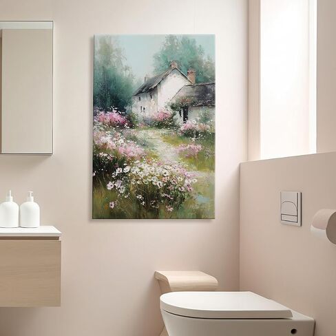 Azatyam Vintage Cottagecore Decor Wildflower Meadow White Cottage Garden Landscape Wall Art Floral Picture Canvas Prints for Living Room Bedroom Bathroom Farmhouse Home Aesthetic Countryside Scene 20" x 30" in Kuwait