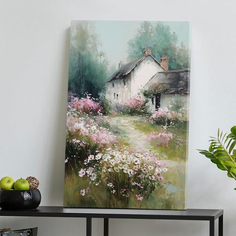 Azatyam Vintage Cottagecore Decor Wildflower Meadow White Cottage Garden Landscape Wall Art Floral Picture Canvas Prints for Living Room Bedroom Bathroom Farmhouse Home Aesthetic Countryside Scene 20" x 30" in Kuwait
