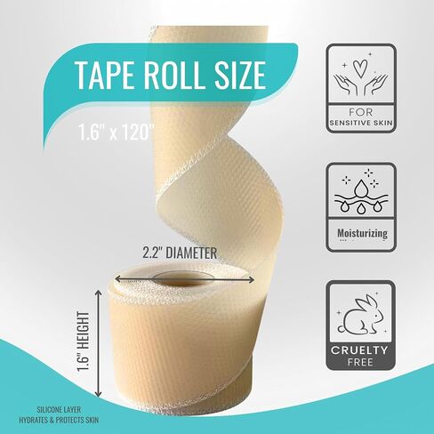 Silicone Scar Sheets 0.4mm Thick, Medical Grade Silicone Scar Tape Roll 1.6" x 120" (2 Rolls), Reusable Scar Sheets for Surgical Scars, C Section, Keloid, Burn, Acne & Scar Removal Treatment in Saudi Arabia