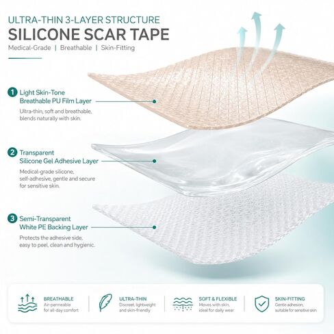 Silicone Scar Sheets 0.4mm Thick, Medical Grade Silicone Scar Tape Roll 1.6" x 120" (2 Rolls), Reusable Scar Sheets for Surgical Scars, C Section, Keloid, Burn, Acne & Scar Removal Treatment in Saudi Arabia