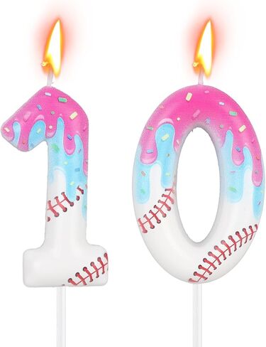 Ice Cream Drip Baseball Birthday Candle, Ice Cream Baseball Theme Number 6 & 7 Candle Cake Topper Decoration for Sport Anniversary Party Decorations in Kuwait