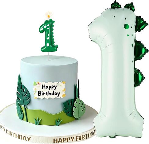 Dino Candle Number 3 Dinosaur Birthday Candles Balloon Set, Big 3 Balloon Dino-Themed Cake Candle Green for Birthday Parties in Saudi Arabia