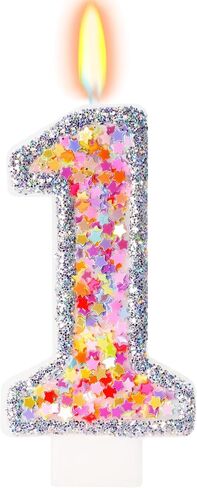 Star Sequins Birthday Candles, Hot Pink Edge Number 5 Candles, Colorful Confetti Cake Toppers for Girls' Birthday Party, Cupcake Topper or Dessert Table Decor in Kuwait