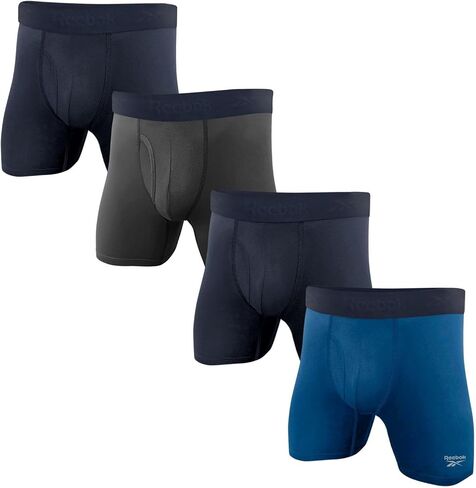 Reebok Men's Boxer Briefs - 4 Pack 6'' Inseam Stretch Performance Underwear Quick Dry Moisture Wicking Boxers- Grey/Blue/Navy XX-Large in Kuwait