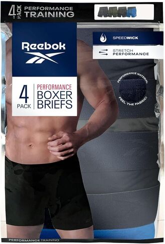 Reebok Men's Boxer Briefs - 4 Pack 6'' Inseam Stretch Performance Underwear Quick Dry Moisture Wicking Boxers- Grey/Blue/Navy XX-Large in Kuwait
