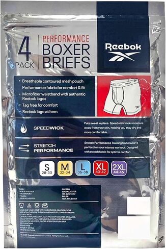 Reebok Men's Boxer Briefs - 4 Pack 6'' Inseam Stretch Performance Underwear Quick Dry Moisture Wicking Boxers- Grey/Blue/Navy XX-Large in Kuwait