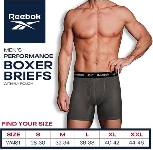 Reebok Men's Boxer Briefs - 4 Pack 6'' Inseam Stretch Performance Underwear Quick Dry Moisture Wicking Boxers- Grey/Blue/Navy XX-Large in Kuwait