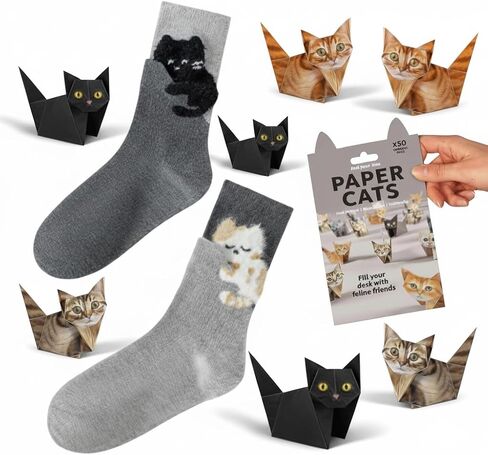 Cat Origami Kit with Socks - 50 Sheets 3D Paper Cat Craft Set, 2 Pairs Novelty Socks, Gift for Cat Lovers in Saudi Arabia