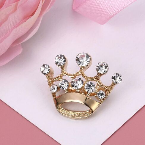 LUOEM 12 Pieces Crown Brooch Pin Fashion Diamante Wedding Party Pageant Tiara Crown Corsage for Wedding Valentine's Day Supplies (Gold) in Saudi Arabia