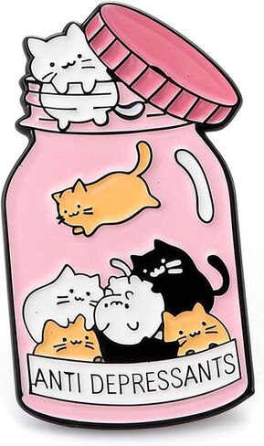 Cute Cat Enamel Pins Funny,Cute "Anti Depressants"for Women Men Animal Decorative Badge Pins for Backpacks,Jackets,Bags,Hats Nurse Gift in Saudi Arabia