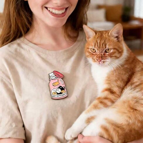 Cute Cat Enamel Pins Funny,Cute "Anti Depressants"for Women Men Animal Decorative Badge Pins for Backpacks,Jackets,Bags,Hats Nurse Gift in Saudi Arabia