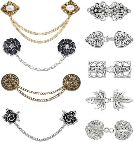 Vintage Sweater Cardigan Shawl Chain Clips Swirl Cape Cloak Collar Clasp Pin Retro Shirt Dress Lapel Brooch Pins Rose Flower Leaf Pearl Heart Rhinestone Renaissance Brooch Clip For Women Men in Kuwait