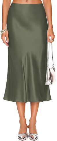 DooMoni Satin Skirts for Women White Elastic High Waisted Long Polka Dot Midi Silk Skirt Elegant Casual Outfits in Saudi Arabia