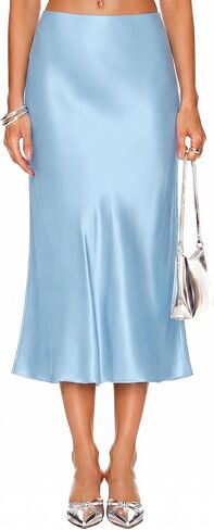 DooMoni Satin Skirts for Women White Elastic High Waisted Long Polka Dot Midi Silk Skirt Elegant Casual Outfits in Saudi Arabia