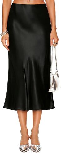 DooMoni Satin Skirts for Women White Elastic High Waisted Long Polka Dot Midi Silk Skirt Elegant Casual Outfits in Saudi Arabia