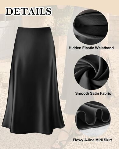 DooMoni Satin Skirts for Women White Elastic High Waisted Long Polka Dot Midi Silk Skirt Elegant Casual Outfits in Saudi Arabia