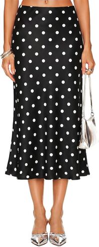 DooMoni Satin Skirts for Women White Elastic High Waisted Long Polka Dot Midi Silk Skirt Elegant Casual Outfits in Saudi Arabia