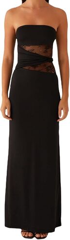 Women Lace Patchwork Strapless Tube Top Maxi Dress Sexy Bodycon Long Wedding Guest Cocktail Party Formal Dresses in Saudi Arabia