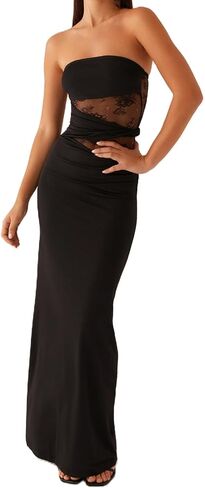 المرأة الدانتيل المرقعة حمالة صديرية دائرية فستان ماكسي مثير Bodycon طويل الزفاف ضيف كوكتيل حفلة فساتين رسمية in Kuwait