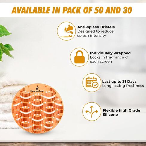 Urinal Screen Deodorizer Anti Splash Long Lasting Fragrance Urinal Cakes Eliminate odours Keeps Bathroom fresh- For Public and Private restrooms-Multiple Use (Orange (30 Pack)) in Saudi Arabia