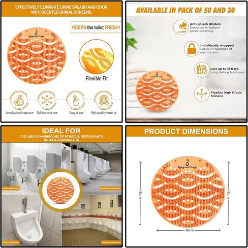 Urinal Screen Deodorizer Anti Splash Long Lasting Fragrance Urinal Cakes Eliminate odours Keeps Bathroom fresh- For Public and Private restrooms-Multiple Use (Orange (30 Pack)) in Saudi Arabia