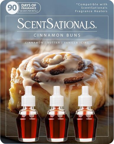 ScentSationals Cinnamon Buns Fragrance Oil Plug In Air Freshener Refills 3-Pack - Works with Scentsationals Wall Plugs, Long-Lasting Home Fragrance, 0.8 fl oz Each, Packaging May Vary in Kuwait