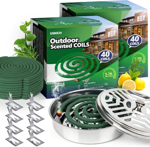 80 Pack Natural Essential Oil Scent Coils, Outdoor Yard Aroma Fragrance Coils with 4 Holders & 8 Stands in Saudi Arabia