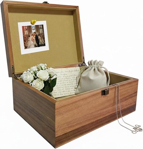 Wooden Keepsake Box, Large Acacia Storage Box with Magnetic Photo Display,Jewelry Wooden Box with Felted Protection,Memory Treasure Box for Crafts and Photo Storage,11inx8.5inx5in in Saudi Arabia