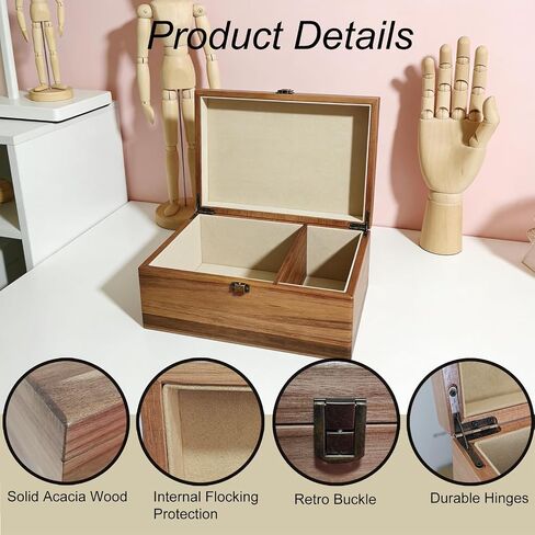 Wooden Keepsake Box, Large Acacia Storage Box with Magnetic Photo Display,Jewelry Wooden Box with Felted Protection,Memory Treasure Box for Crafts and Photo Storage,11inx8.5inx5in in Saudi Arabia