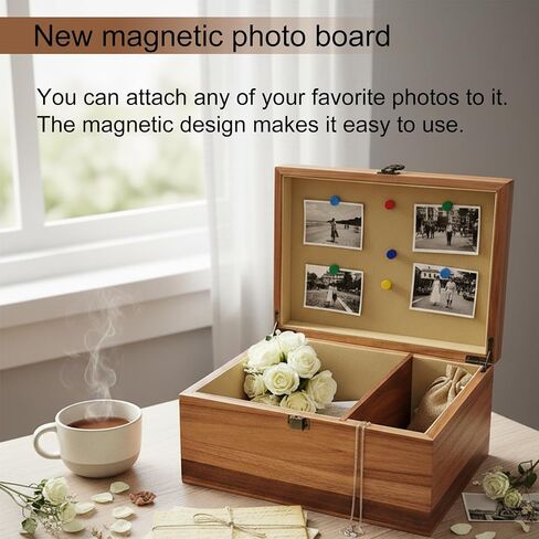 Wooden Keepsake Box, Large Acacia Storage Box with Magnetic Photo Display,Jewelry Wooden Box with Felted Protection,Memory Treasure Box for Crafts and Photo Storage,11inx8.5inx5in in Saudi Arabia