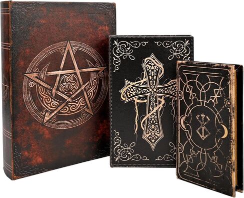 Vintage Gothic Book Box Set, 3 Decorative Faux Leather Storage Boxes with Hidden Compartments, Antique Style Book-Shaped Organizers, Black and Bronze, 13/10.3/8.2 Inch in Saudi Arabia