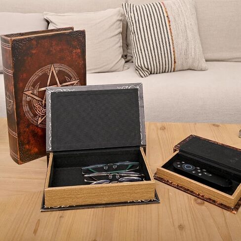 Vintage Gothic Book Box Set, 3 Decorative Faux Leather Storage Boxes with Hidden Compartments, Antique Style Book-Shaped Organizers, Black and Bronze, 13/10.3/8.2 Inch in Saudi Arabia