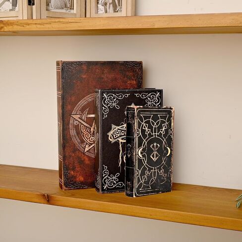 Vintage Gothic Book Box Set, 3 Decorative Faux Leather Storage Boxes with Hidden Compartments, Antique Style Book-Shaped Organizers, Black and Bronze, 13/10.3/8.2 Inch in Saudi Arabia