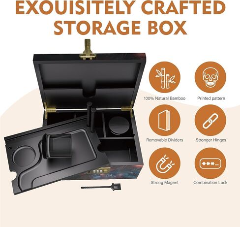 Large Bamboo Box with Combination Lock, Wooden Printed Decorative Storage Box, Stash Storage Lock Box as Great Gift Choice, Lockable Keepsake Box for Storage Trinkets, Coffee Beans, Tea etc(Skull) in Saudi Arabia