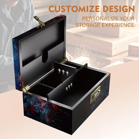Large Bamboo Box with Combination Lock, Wooden Printed Decorative Storage Box, Stash Storage Lock Box as Great Gift Choice, Lockable Keepsake Box for Storage Trinkets, Coffee Beans, Tea etc(Skull) in Saudi Arabia