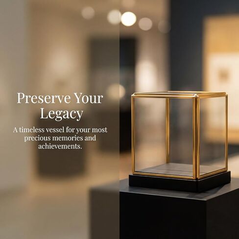Glass Display Box, Small Display Case with Gold Rim, Black Wood Base, Dust Proof Showcase Cube Memory Box for Collectibles, Plants, Figurine, Model, 3.3x3.3x3.6 Inch in Saudi Arabia