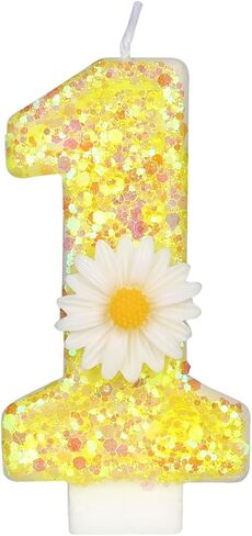 Birthday Candle 1, Yellow Flower Number 1 Candle 1st Candles for Cake Sunflower Theme Birthday Anniversary Cake Topper Decorations Candle Party Supplies(Yellow,1) in Saudi Arabia