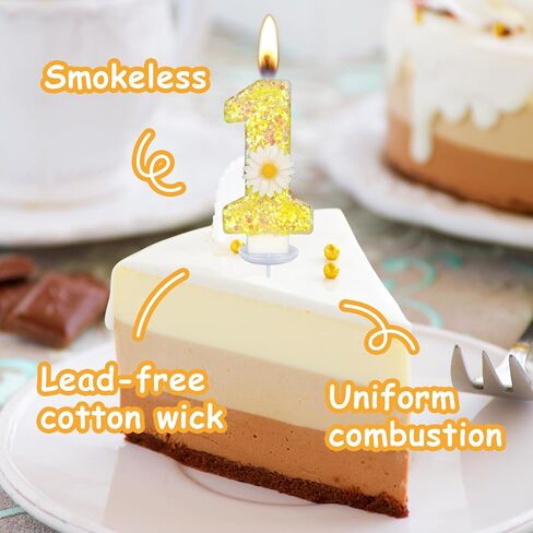 Birthday Candle 1, Yellow Flower Number 1 Candle 1st Candles for Cake Sunflower Theme Birthday Anniversary Cake Topper Decorations Candle Party Supplies(Yellow,1) in Saudi Arabia
